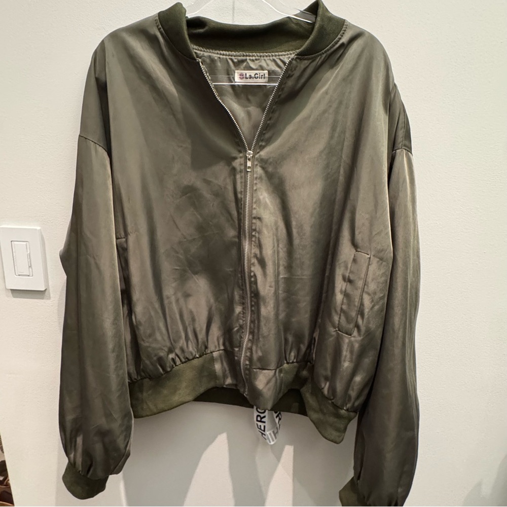 Ls.Girl Streetwear Olive Green Bomber Jacket with Relaxed Oversized Desire Despa